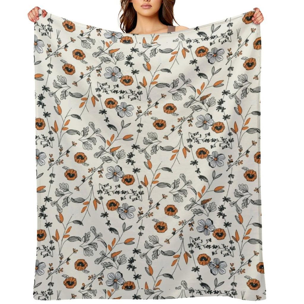 Orange Flower Pattern Throw Blanket Comforter Sofa Soft Plaid Softest Blankets