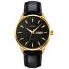 Watch Black Leather Strap Stylish Simple Business Classic Arm Watch Waterproof Analog Casual Date Day of the Week Thin Lightweight Watch Day Gift Gold