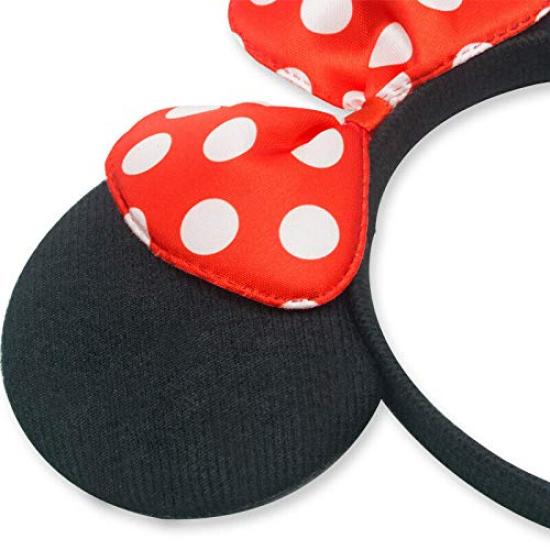 Set of 24 Mickey Minnie Mouse Costume Deluxe Fabric Ear Headband White Polka Dots for Boys Girls Birthday Party Hair Accessories Baby Shower Head Wear