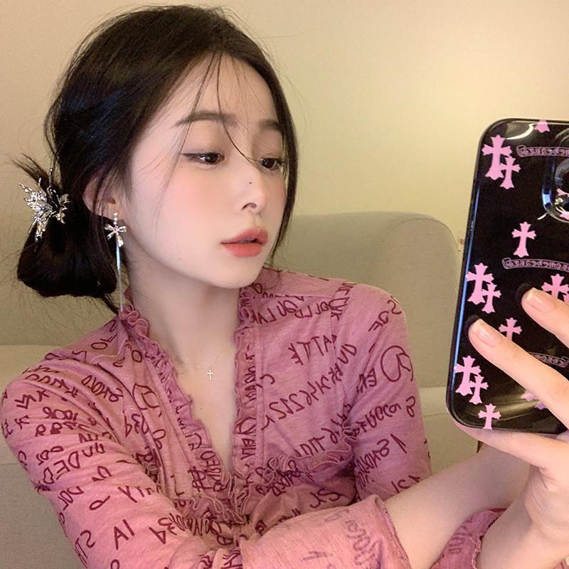 Серьги с бантом и кисточками, милые серебряные серьги с цирконом для женщин, ювелирные аксессуары