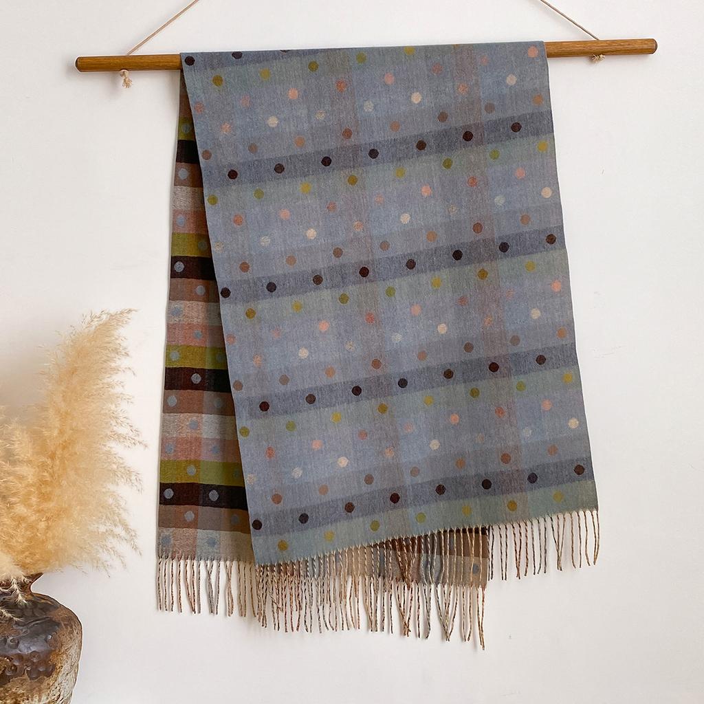 Splicing Polka Dots Autumn And Winter Jacquard Imitation Cashmere Extended Scarf Women'S Thermal Air Conditioner Shawl Thickened Scarf