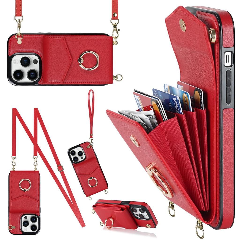 Crossbody Card Bag Wallet Ring Holder Leather Case for iPhone 15 14 13 12 11 Pro Max XS MAX XR for Samsung S23 S22 S21 S20 Ultra Plus A14 A13 A53 A54