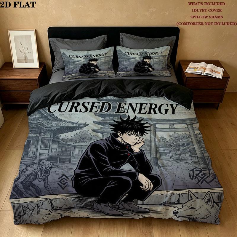 Jujutsu Kaisen Pattern Bedding Quilt Set Quilt Cover Pillowcase Home Birthday Gift(1 * duvet cover + 2 * pillowcase, without core)