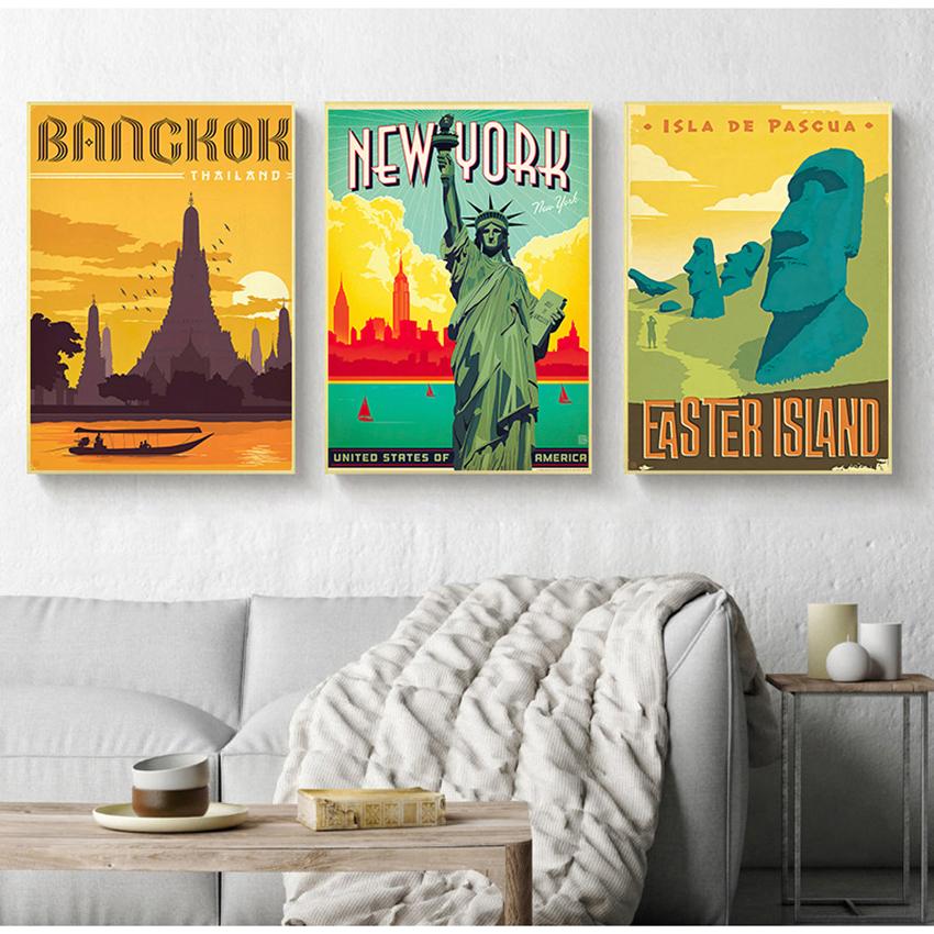 Отпечатки, настенное искусство, холст, живопись, домашний декор, Бангкок, Тель-Авив, Европа, тур по городу, путешествия, пейзажи, винтажный пейзажный постер