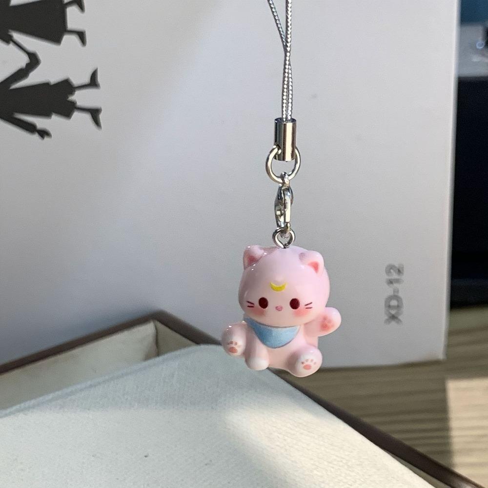 Resin Cute Kitten Pendants DIY Cute Keychain New Waving Cat Keychain  Home Desktop Decoration