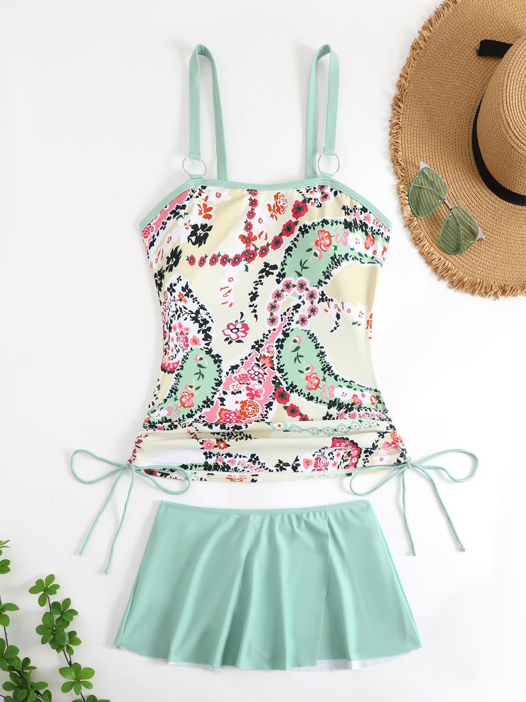 Women's Swimwear With Chest Pad Push Up Two Piece Swimsuit Tank Top With Panties Slim Fit Printed Swimwear