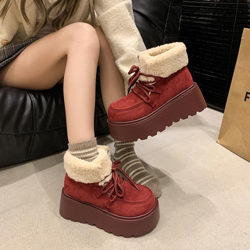 Северо-восточные универсальные зимние ботинки из мягкой кожи женские 2025 новые на толстой подошве с увеличением высоты, толстый бархат, теплые, в зарубежном стиле, женские зимние хлопковые ботинки