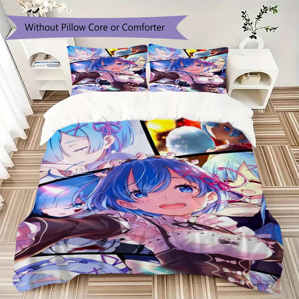 ReZero Pattern Bedding uilt Set uilt Cover Pillowcase Home Decoration Birthday Gift (1 * duvet cover + 2 * pillowcase without core)