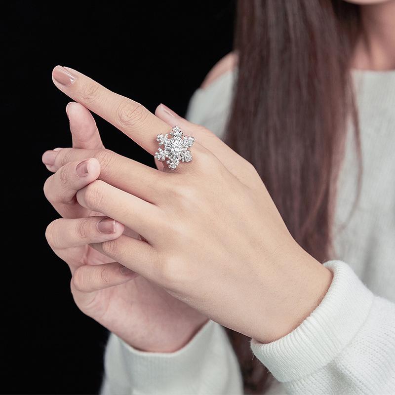Регулируемое женское кольцо, которое повернется, кольцо в виде снежинки можно повернуть, чтобы повернуть кольцо, модные украшения для свадебной вечеринки