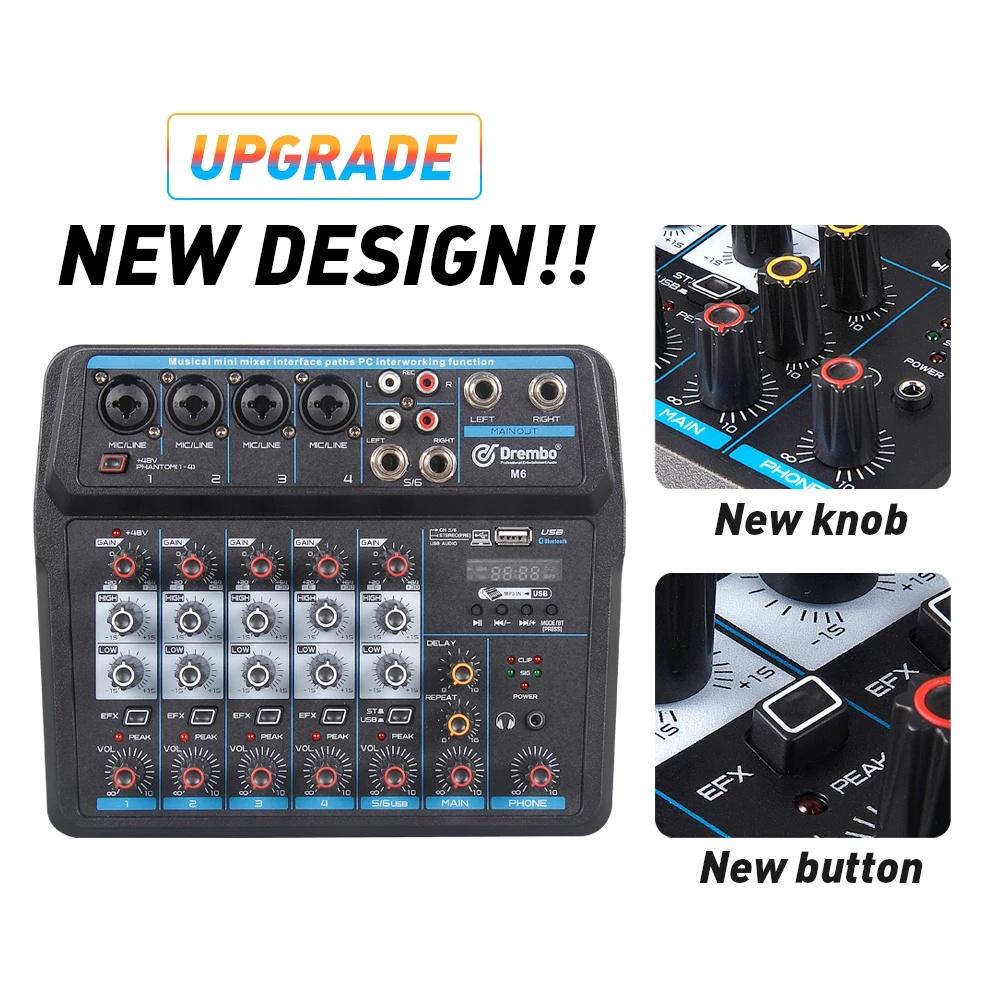 48V USB Drembo M 4/6-канальная Портативная Bluetooth Цифровая Аудио Микшерная Консоль со Звуковой Картой Фантомным Питанием для DJ Записи на ПК