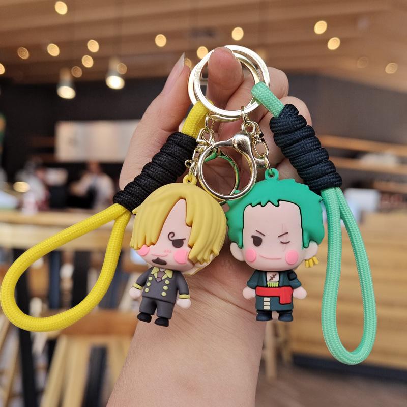 Bandai New One Piece Keychain Cartoon Luffy Tony Tony Chopper Doll Student School Bag Pendant Car Keychain Boy Birthday Gift