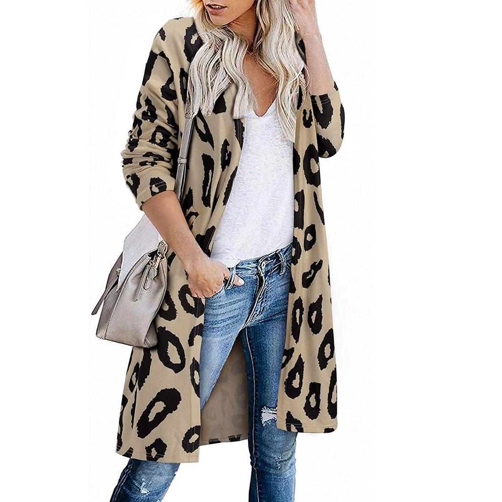 Women's Fashion Casual Printed Pocket Cardigan Medium And Long Coat