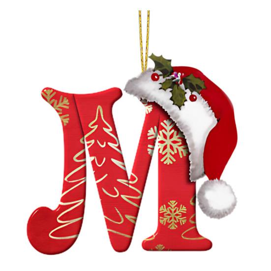 Рождественская буква подвеска акриловая 2D плоская буква подвесное украшение рождественская елка шапка Санта-Клауса буква