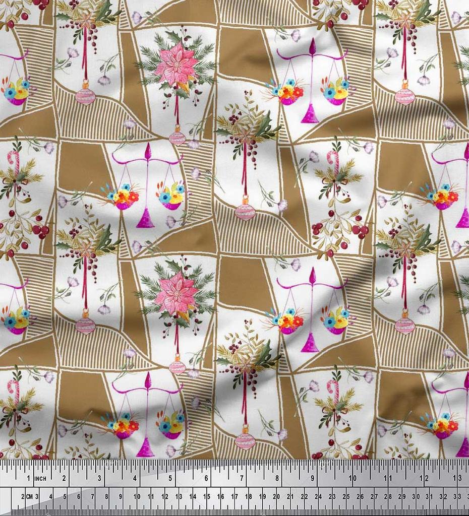 Soimoi Японская креп-сатиновая ткань с листьями, орнаментами и цветочным принтом пуансеттии, ткань по метрам 42 дюйма