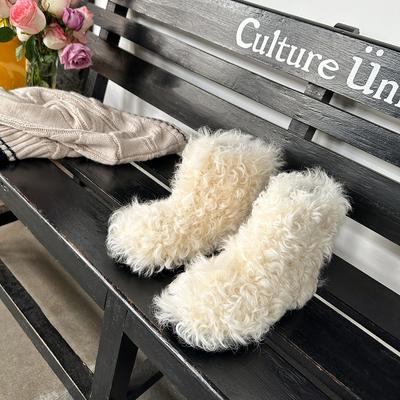 Теплые и плюшевые модные шерстяные ботинки на плоской подошве для женской коллекции 2025 года, новые зимние ботинки из овчины и меха, короткие ботинки