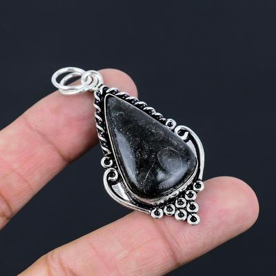 Серебро 925 Проба Грушевидный Черный Ископаемый Коралл Камень Корневая Чакра Оправа День Рождения Жена Подвеска
