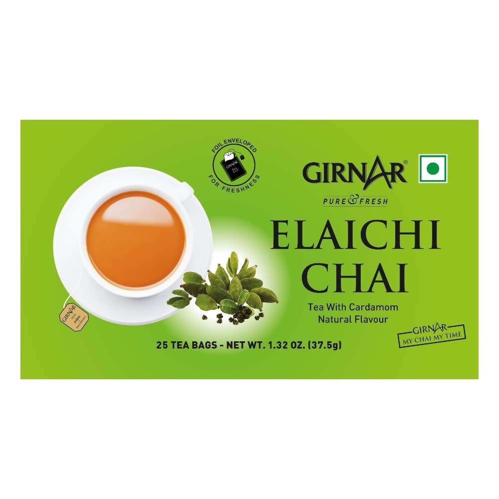 Girnar Elaichi Chai Cardamom Black Tea  Foil Wrapped  25 Tea Bags Natural Beverage