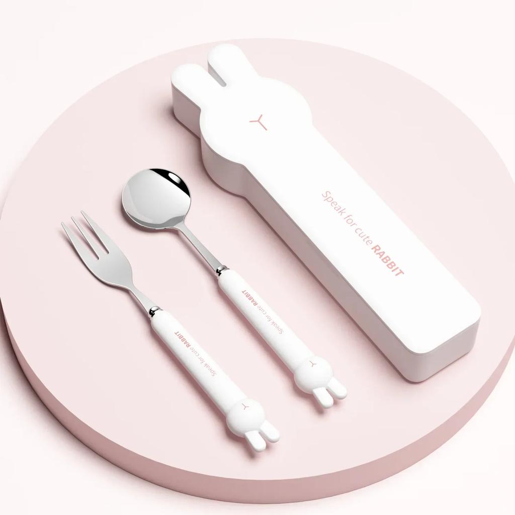 Stainless Steel Portable Cutlery Children'S Two Piece Set Student Cute Animal Bear Rabbit Spoon Fork Chopsticks Three Piece Set
