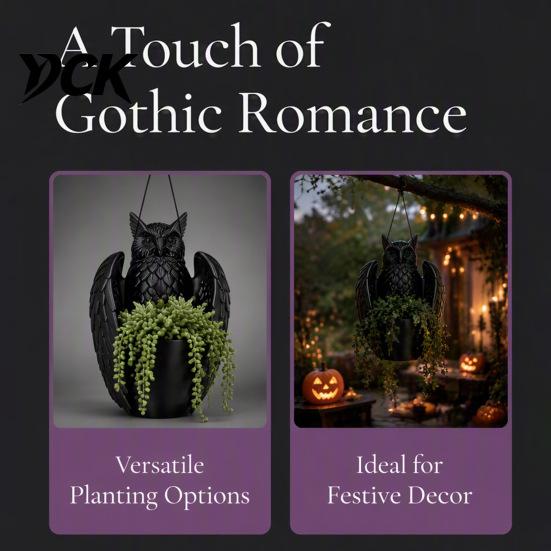 Bat Shaped Flower Pot Hanging Plant Pot, 3D Printed Owl Planter, Halloween Design Planter Gothic Holder for Trailing Vines, Home Porch