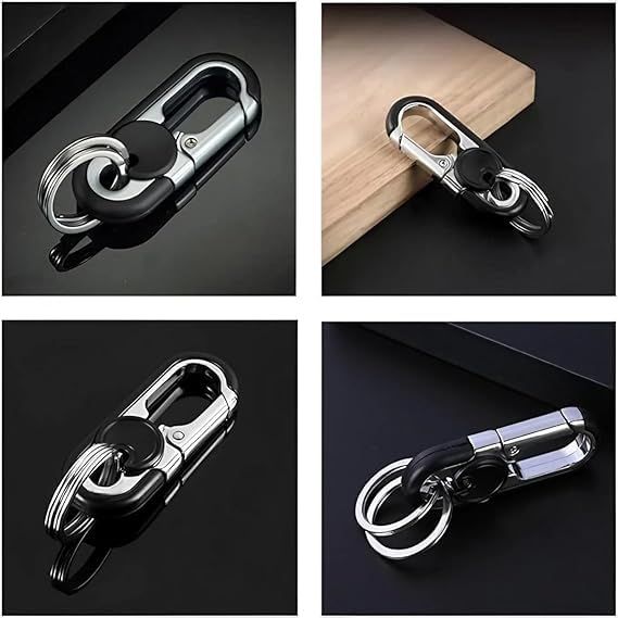 Keychain 5 IN 1 Heavy Duty Dual Metal Ring, Bottle Opener, Mobile Phone Holder,Rotate Spinner - Outdoor Carabiner Portable Key-chain For Bike & Car.