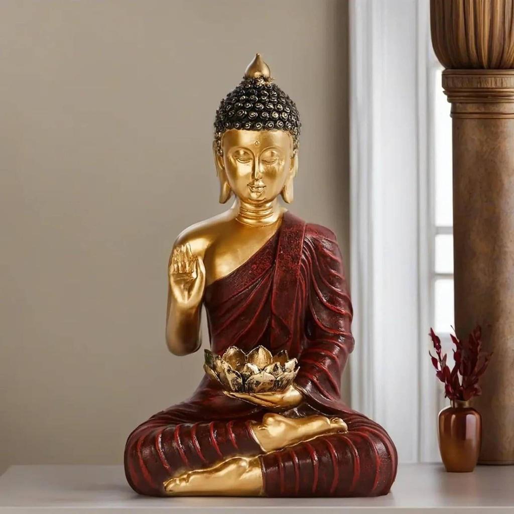 Медитирующий сидящий Будда статуэтка идол домашний декор гостиная подарки декоративная статуэтка - 27 см (Смола, Красный, Золотой)