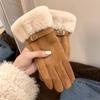 Soft Suede Gloves Windproof Women Winter Gloves Casual Full Fingers Mittens  Outdoor
