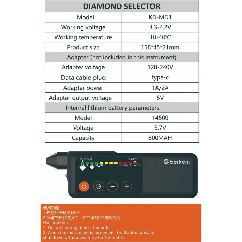 Yieryi Rechargeable Diamond Tester Pen Moissanite High Accuracy Jewelry Selector Tool with UV Light Type-C for Gemstone Stone