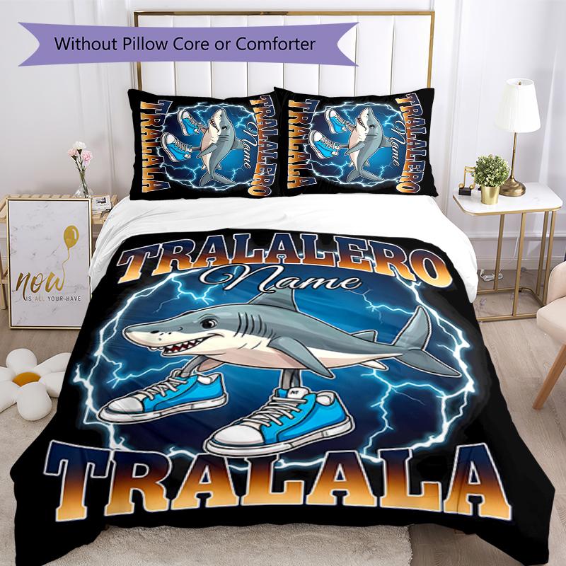 3pcs Custom Name Cartoon Italian Brainrot animal Bedding Set Duvet Cover Closure Includes 1 Duvet Cover & 2 Pillowcases for All Seasons Bedroom Decor