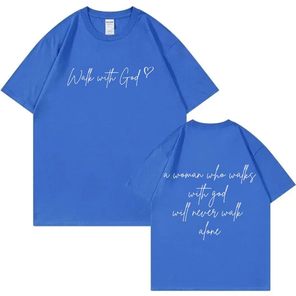 Walk with God Christian Tshirt Men Women Casual Fashion Oversized Tshirts High Quality Cotton Short Sleeve T Shirt Streetwear