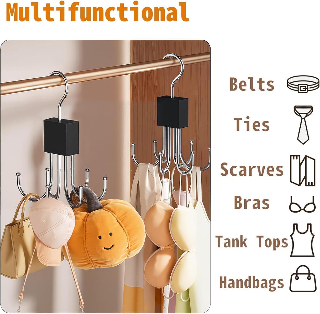 Вращающийся на 360° многофункциональный крючок для хранения с несколькими когтями, многофункциональная вешалка для одежды для ремня, бюстгальтера, майки, галстука, шарфа, кошелька, органайзер