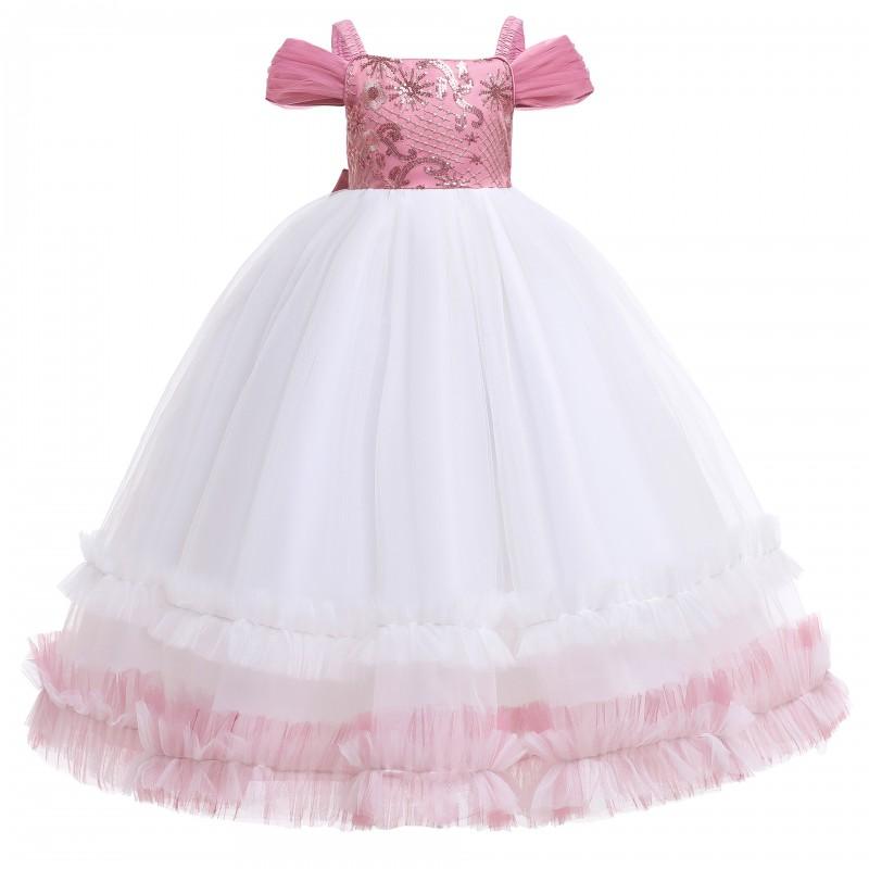 Girls Long Tulle Princess Dress Kids Party Gown 3-8 Yrs Christmas Performance Wedding