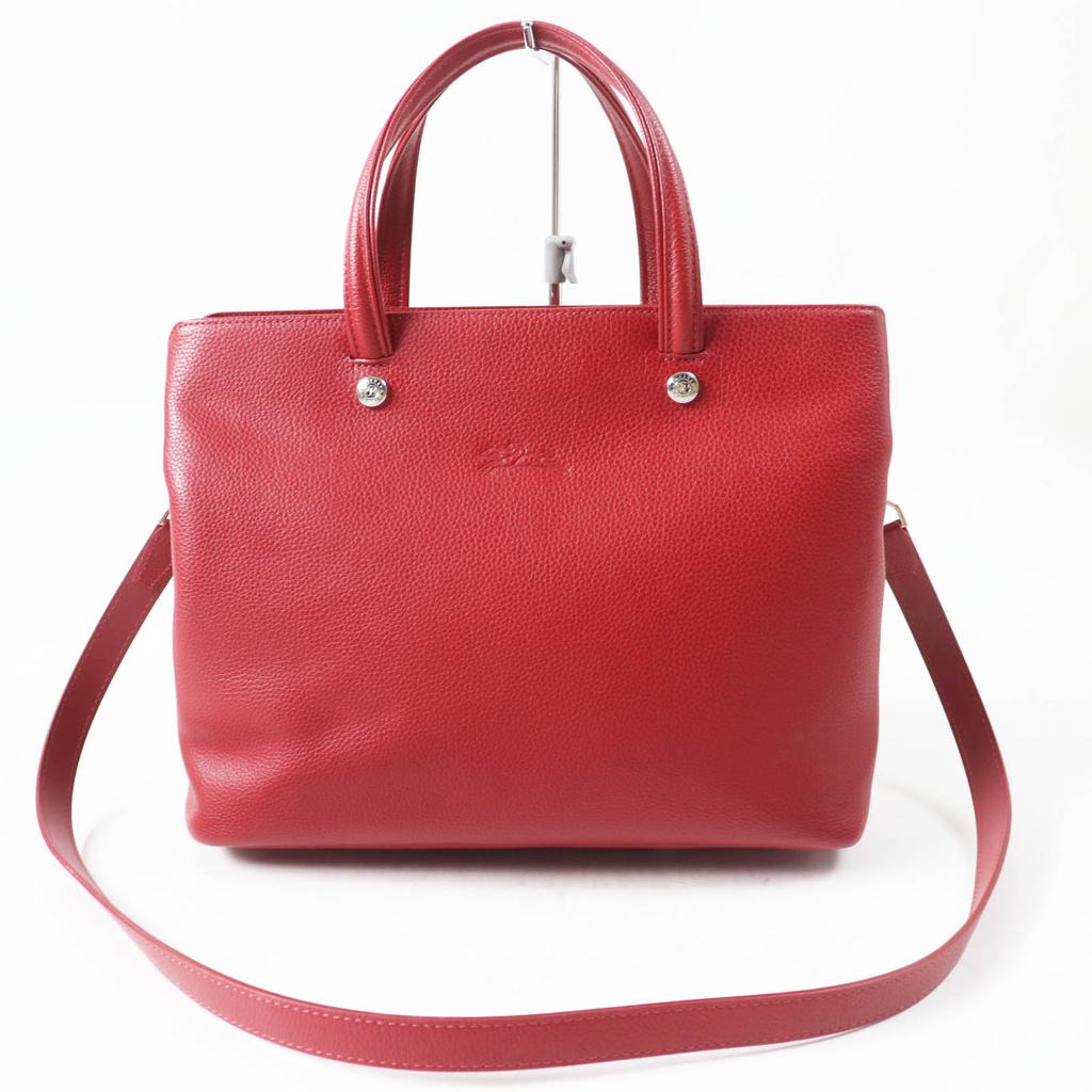 Отличная сумка Longchamp через плечо Le flowne Логотип выгравирован 2-в-1 ручная сумка/ Красная кожа Женская Б/у