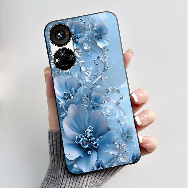 Чехол с принтом для ZTE Blade V40S / Axon 40 SE / Blade V70 Pro Мягкий силиконовый Черный корпус Милый цветочный мультяшный чехол