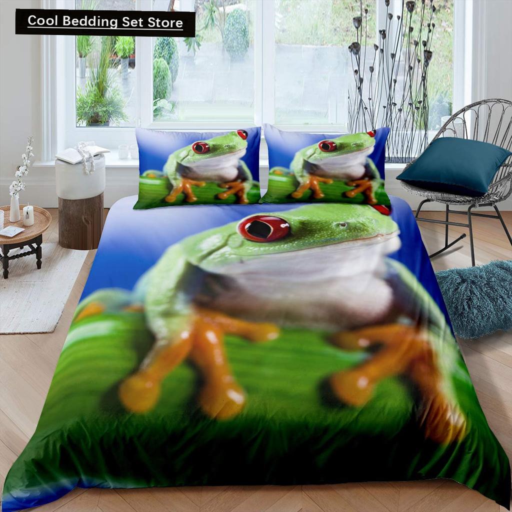 3D Frog Family King Queen Duvet Cover Little Tree Frog Bedding Set Tropical Nature Animal Quilt Cover Polyester Comforter Cover