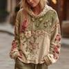 Женский модный худи с длинными рукавами в винтажном стиле, пэчворк, с цветочным принтом, повседневный