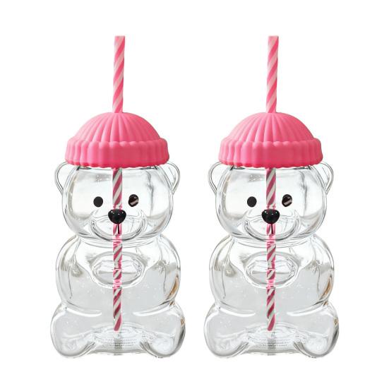 Bear Glass with Straw Thermal Resistant Cup for Coffee Beer Cocktails Cute Drinking Glass for Hot & Cold Beverages