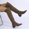 Large Size Over-knee Elastic Boots Women's Thick Heel Autumn and Winter New Large Size Side Zipper Suede Slim Boots