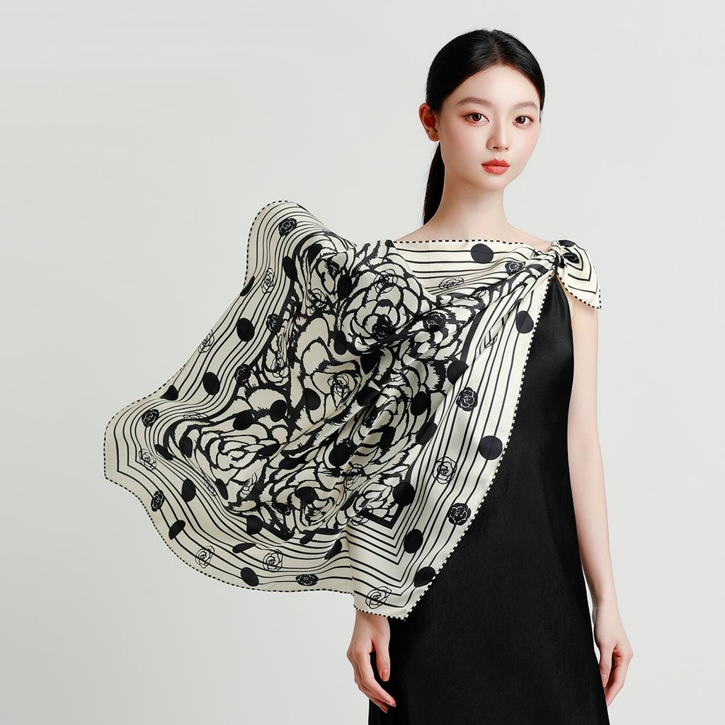 16mm 100% mulberry silk double-sided printing exquisite handmade rolled edge elegant silk scarf scarf for women
