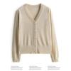 Весенне-осенний женский трикотаж, короткий свободный вязаный кардиган с длинными рукавами и v-образным вырезом, однотонная пряжка