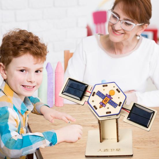 1 Set DIY Solar Artificial Satellite Model Kit Educational Handmade Wooden Puzzle Satellite Model Kids Science Exploration Projects STEM Toy Space
