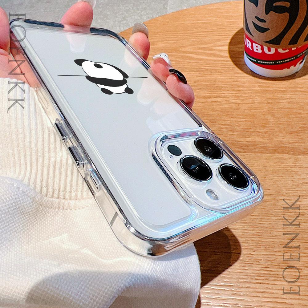 Cute Panda Silicone Phone Case For iPhone 14 13 15 16 12 11 Pro Max X XR XS 14 15 16 Plus 12 13 Mini Transparent Bumper Cover