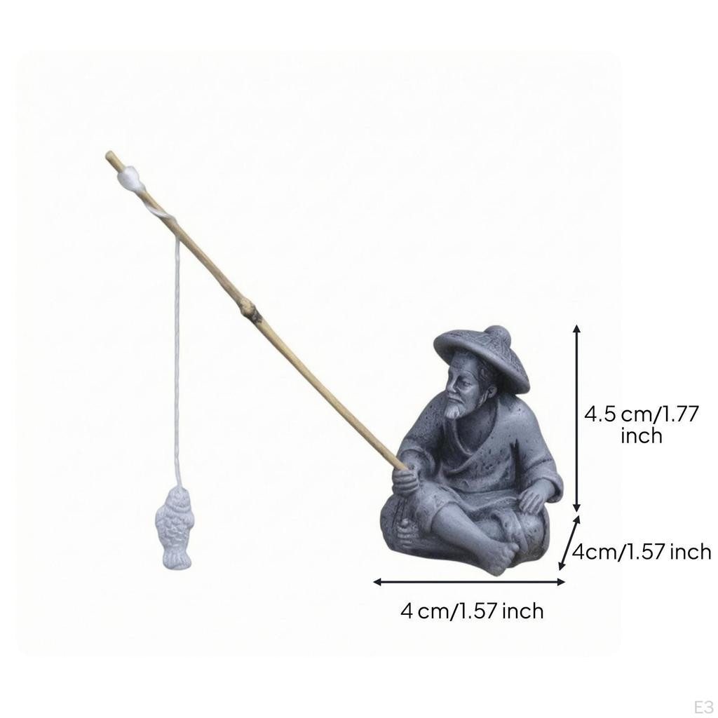 Fisherman Figurine with Fishing Rod StoneLook Statue Tranquil for Gardeners, Collectors,
