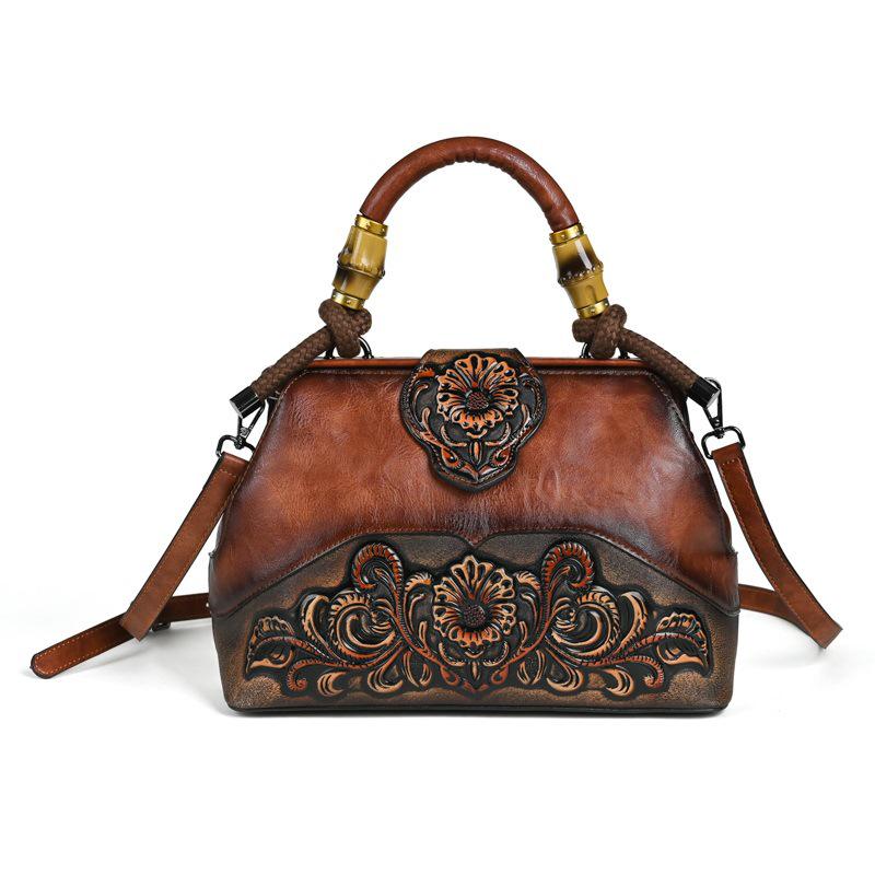 Retro Women's Embossed Crossbody Bag - European and American Style, Spliced Design, Handmade Color Rubbing Handbag