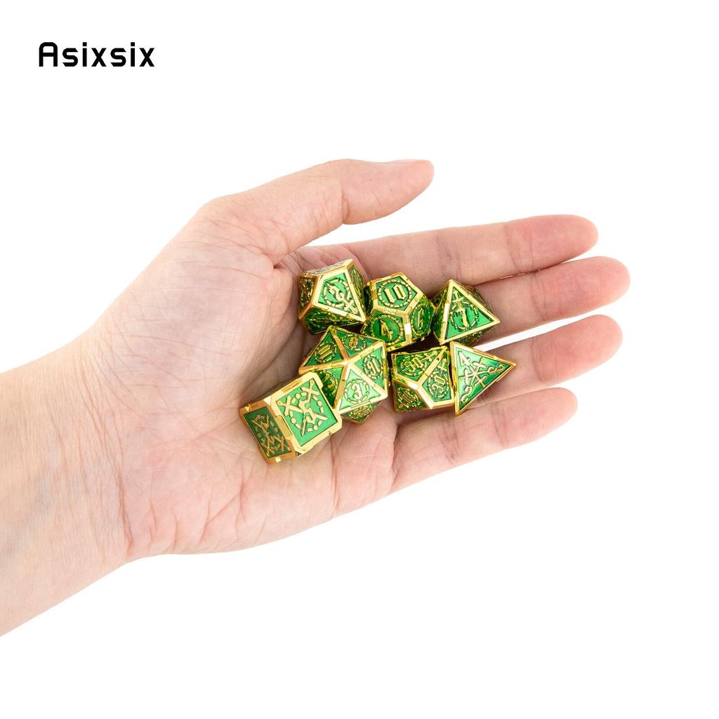7 Pcs Green Golden Double Swords Metal Dice Solid Polyhedral Dice Set Suitable for Role-Playing RPG    Board Game