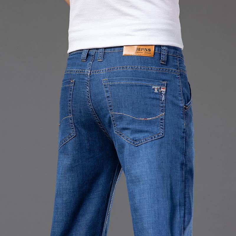 Мужские свободные прямые повседневные джинсы, фирменные джинсовые брюки со средней талией, эластичные модные деловые джинсы
