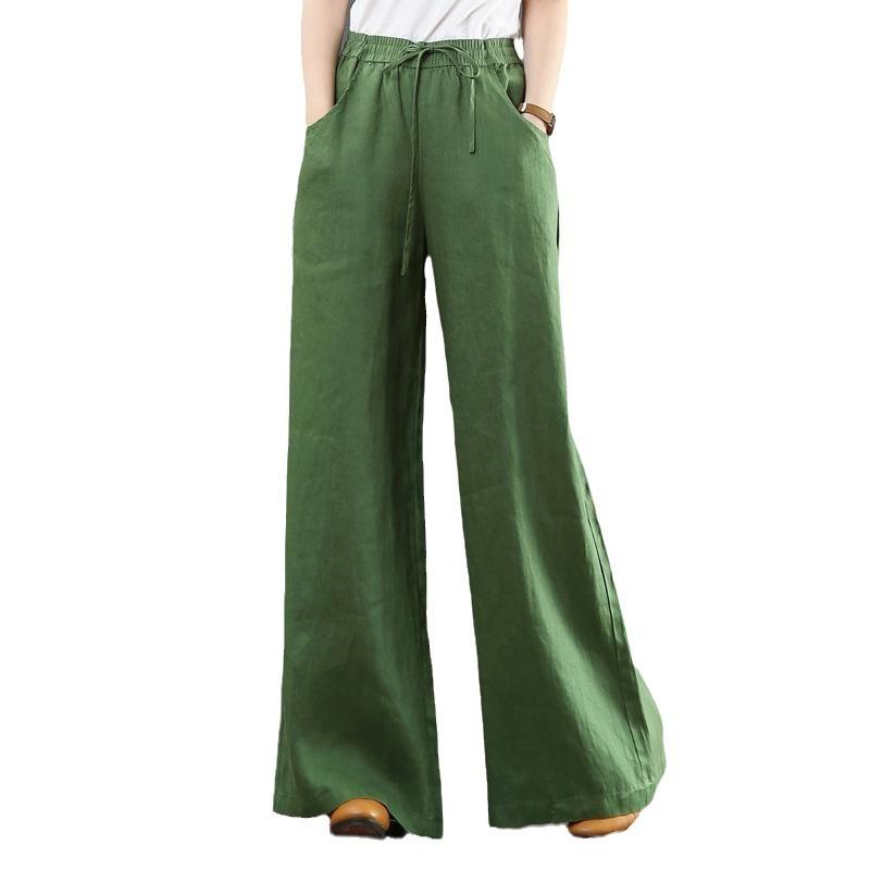 Spring and Summer Literary Cotton and Linen Pants Loose Large Size Wide Leg Pants High Waist Floor Mopping Pants Straight Trousers