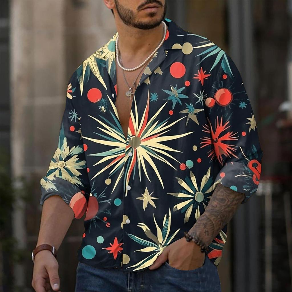 Men'S Casual Loose Fitting Long Sleeved Shirt Fashionable Lapel Shirt Top