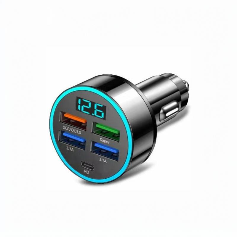 66 Вт 4/5/6/8/10 Портов USB Цифровой Автомобильный Зарядник с Отображением Напряжения в Реальном Времени PD Автомобильное Зарядное Устройство для Телефонов Адаптер Автомобильного Прикуривателя