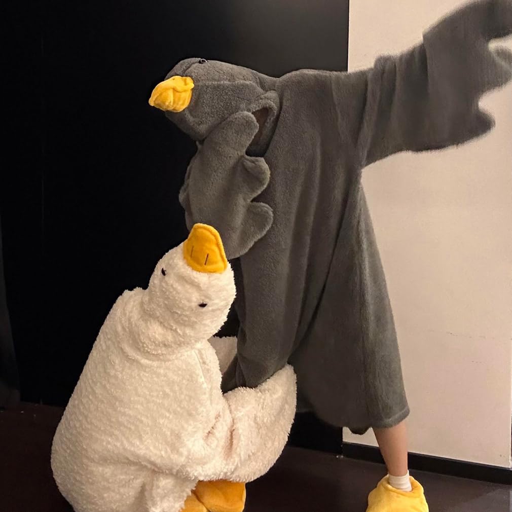 Пижама Кигуруми Гусь для Женщин и Плюс Пушистая с Капюшоном Милая Животная Пушистая Теплая Теплая для Холодной Погоды [MTKCNTL] Мужчины, Размер, Обувь, Парная