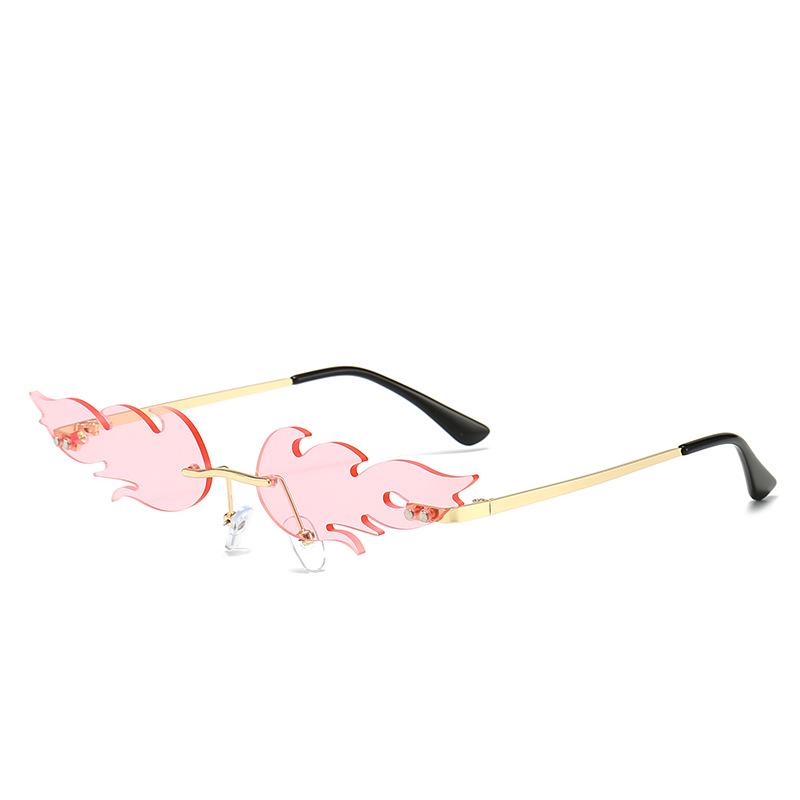 Women Rimless Wave Sun Glasses Luxury Fashion Metal Shades Vintage Women Mirror Eyewear UV400 2020 Hot Fire Flame Sunglasses